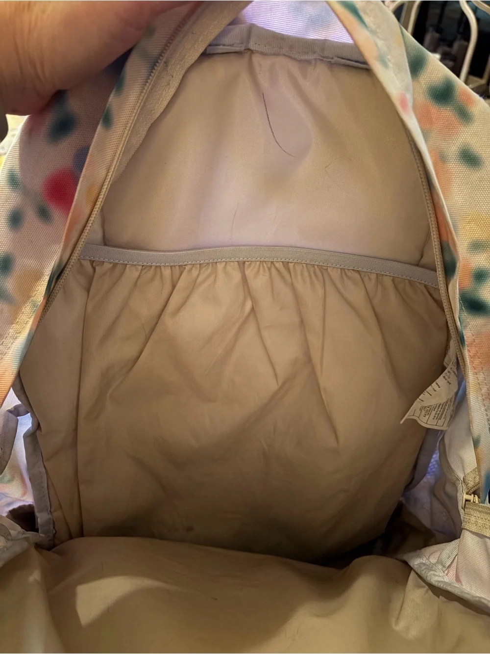 JanSport Trans Backpack in Cream with Pink, Blue, Green and Yellow Accents